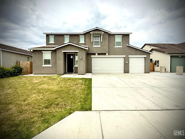 traditional home with stucco siding, driveway, and an attached garage
