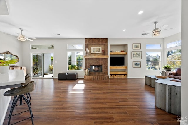 4504 Polo Club Dr, Bakersfield, CA 93312 - living area with ceiling fan, healthy amount of natural light, recessed lighting, and dark wood-style flooring