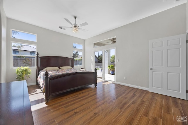 4504 Polo Club Dr, Bakersfield, CA 93312 - bedroom featuring access to exterior, wood finished floors, and ceiling fan