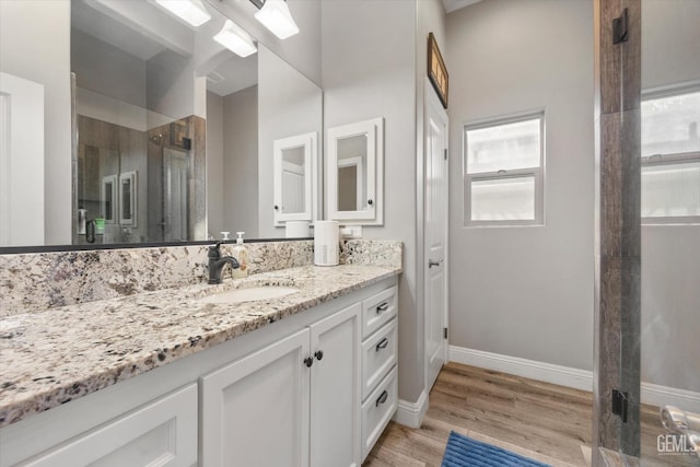 bathroom with vanity and wood-type flooring