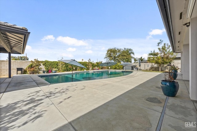 view of swimming pool featuring a patio