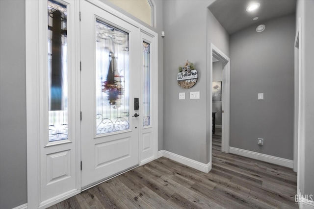 entrance foyer featuring dark wood-type flooring