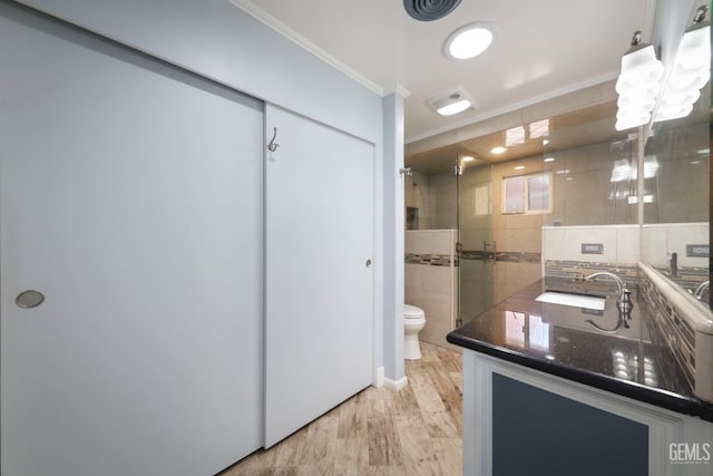 6513 Desmond Ct, Bakersfield, CA 93308 - full bath with crown molding, vanity, and a stall shower