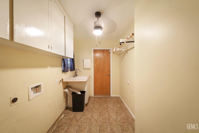 6513 Desmond Ct, Bakersfield, CA 93308 - washroom with electric dryer hookup, cabinet space, washer hookup, and ceiling fan