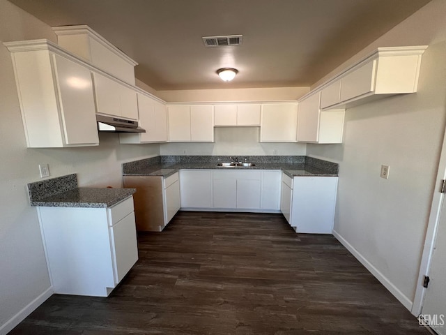 kitchen featuring white cabinetry, dark hardwood / wood-style floors, and sink