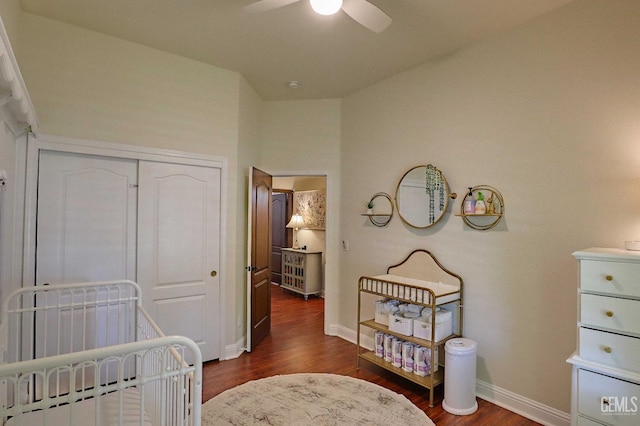 1881 Richert Ave, Clovis, CA 93611 - bedroom featuring dark wood-type flooring, a closet, and ceiling fan