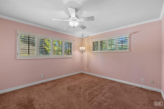 1191 Edmund St, Bakersfield, CA 93309 - empty room with carpet, ceiling fan, and crown molding