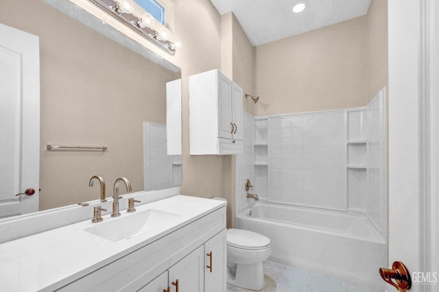 full bathroom with tile patterned floors, vanity, toilet, and shower / bathtub combination