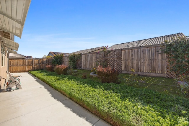 view of yard with a patio area and a fenced backyard