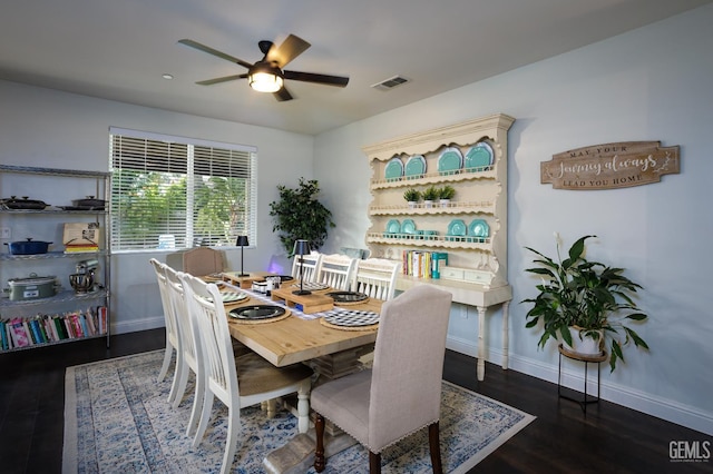 9900 Swansboro Way, Bakersfield, CA 93314 - dining area with ceiling fan, baseboards, and wood finished floors