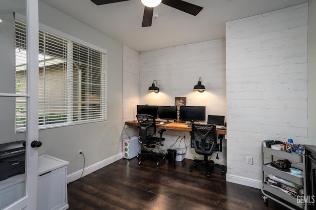 9900 Swansboro Way, Bakersfield, CA 93314 - office area with a ceiling fan, wood finished floors, and baseboards