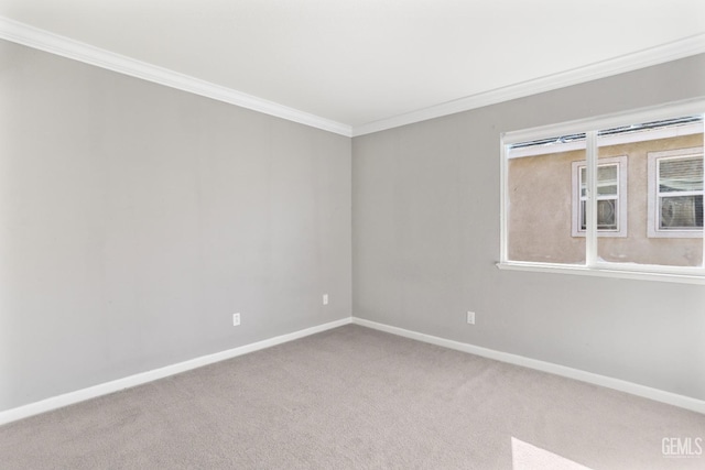 empty room with ornamental molding and carpet floors