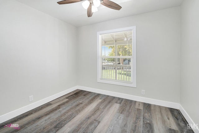 unfurnished room featuring ceiling fan and hardwood / wood-style flooring