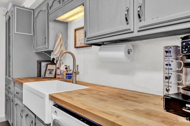 2316 Gosford Rd Unit R, Bakersfield, CA 93309 - kitchen with butcher block countertops, gray cabinetry, and dishwasher