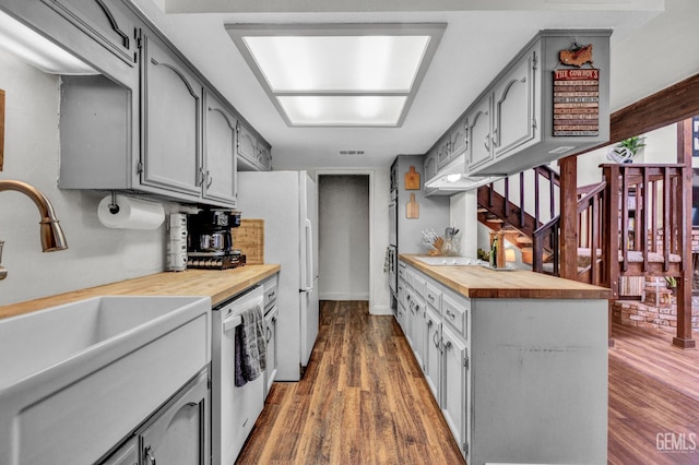 2316 Gosford Rd Unit R, Bakersfield, CA 93309 - kitchen featuring dishwasher, wooden counters, gray cabinetry, and dark wood finished floors