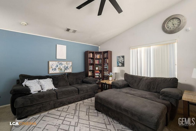 2119 Maganda Ave, Delano, CA 93215 - living area featuring vaulted ceiling and ceiling fan
