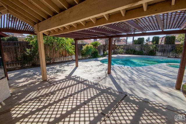 view of pool with a fenced in pool, a patio, a pergola, and a fenced backyard