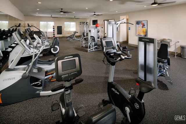 12820 Graham Ct, Bakersfield, CA 93311 - exercise room with ceiling fan and recessed lighting