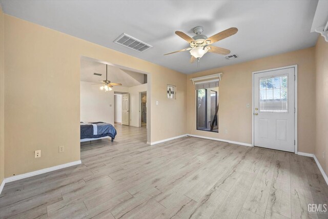 9408 Wandering Oak Dr, Bakersfield, CA 93311 - entryway featuring ceiling fan, wood finished floors, and baseboards