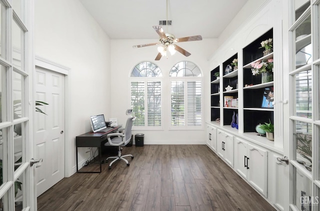 10505 Finchley Dr, Bakersfield, CA 93311 - office space featuring ceiling fan and dark wood-style floors