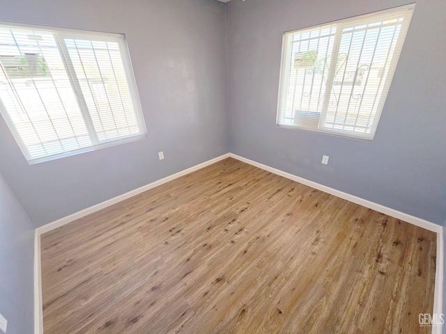 unfurnished room featuring a wealth of natural light and light hardwood / wood-style flooring