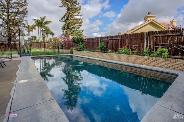 view of swimming pool with a fenced backyard and a fenced in pool