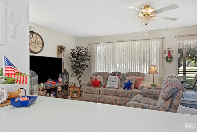 1112 Pebble Beach Dr, Bakersfield, CA 93309 - living room featuring healthy amount of natural light and ceiling fan