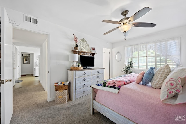 1112 Pebble Beach Dr, Bakersfield, CA 93309 - bedroom with light carpet and ceiling fan
