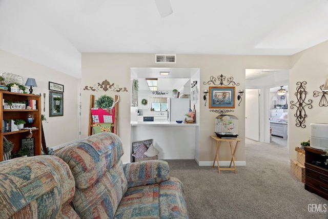 1112 Pebble Beach Dr, Bakersfield, CA 93309 - carpeted living area featuring ceiling fan
