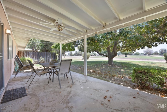 1112 Pebble Beach Dr, Bakersfield, CA 93309 - view of patio featuring a ceiling fan and outdoor dining space