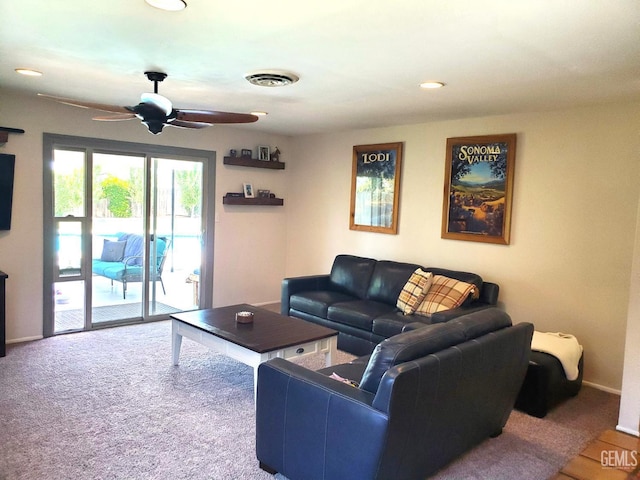 6333 Crestmore St, Bakersfield, CA 93308 - carpeted living area with ceiling fan, baseboards, and recessed lighting