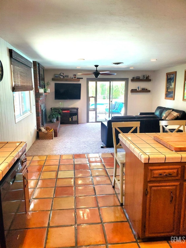 6333 Crestmore St, Bakersfield, CA 93308 - living room with plenty of natural light, a ceiling fan, light colored carpet, and light tile patterned flooring