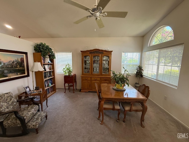 3910 Mariana Way, Bakersfield, CA 93311 - carpeted dining area with a ceiling fan and vaulted ceiling