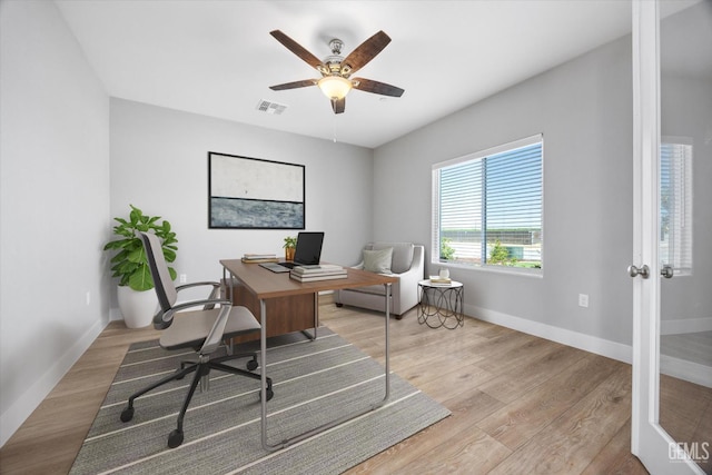 205 Goertzen Ave, Shafter, CA 93263 - home office with ceiling fan, light wood-style floors, and french doors