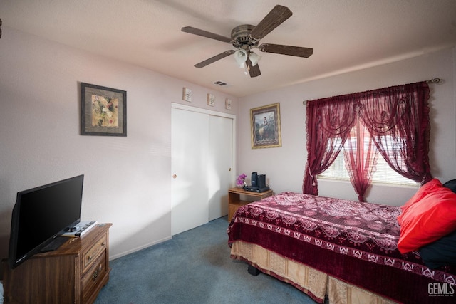 1701 San Jose Ave, Wasco, CA 93280 - bedroom featuring carpet floors, a closet, and ceiling fan