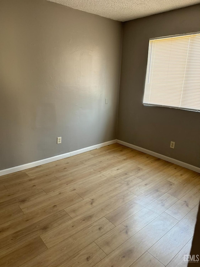 empty room featuring light wood-type flooring and a textured ceiling