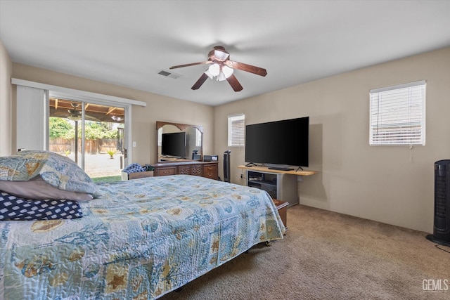 5502 Veneto St, Bakersfield, CA 93308 - bedroom with access to exterior, carpet flooring, and ceiling fan
