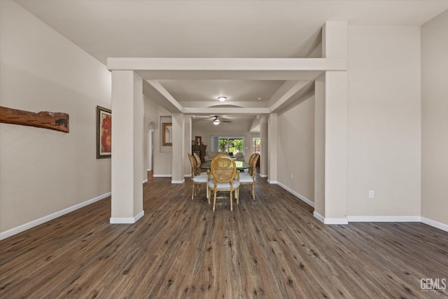 5502 Veneto St, Bakersfield, CA 93308 - dining room with dark wood-style flooring, ceiling fan, and baseboards