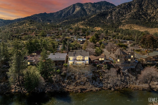 aerial view at dusk with a mountain view