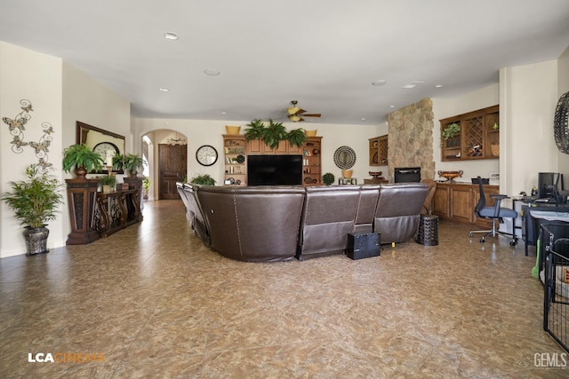 living room with ceiling fan