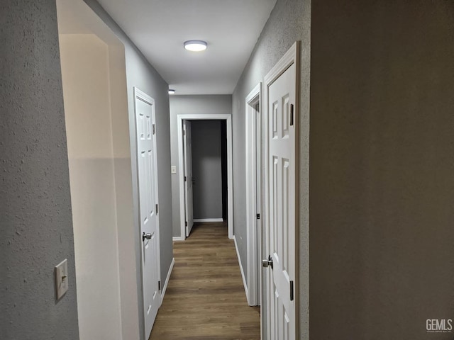 corridor with dark hardwood / wood-style floors