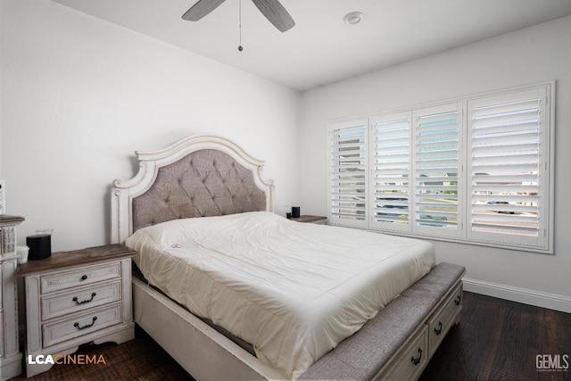 3303 Rustic Woods Ln, Shafter, CA 93263 - bedroom featuring dark wood-type flooring, baseboards, and a ceiling fan