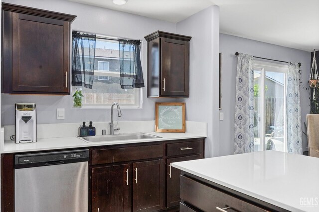 5803 Vespucci Ave, Bakersfield, CA 93313 - kitchen featuring dishwasher, dark brown cabinetry, and healthy amount of natural light