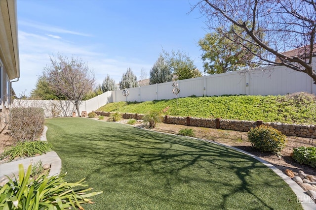 view of yard with a fenced backyard