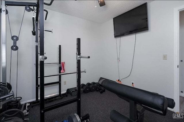 6513 Derby Dr, Bakersfield, CA 93306 - exercise area featuring a textured ceiling and a ceiling fan