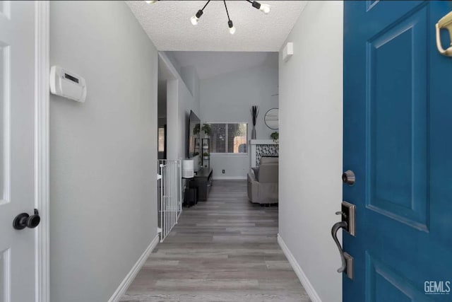 6513 Derby Dr, Bakersfield, CA 93306 - entrance foyer with a textured ceiling, lofted ceiling, and light wood-style floors