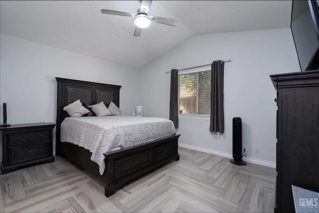6513 Derby Dr, Bakersfield, CA 93306 - bedroom with a textured ceiling, lofted ceiling, and a ceiling fan