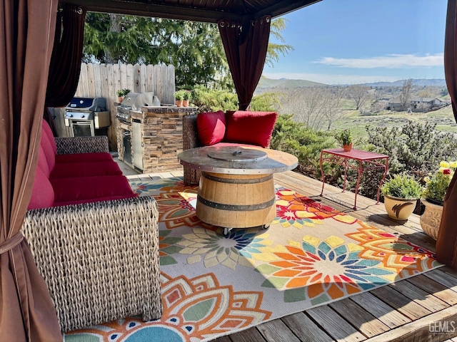 22824 Mariposa Rd, Tehachapi, CA 93561 - view of patio with grilling area, a gazebo, an outdoor kitchen, and a mountain view