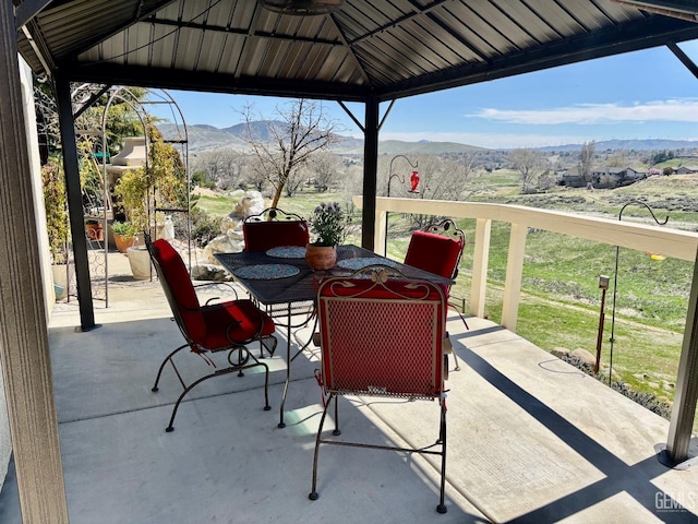 22824 Mariposa Rd, Tehachapi, CA 93561 - view of patio with a gazebo, outdoor dining area, and a mountain view