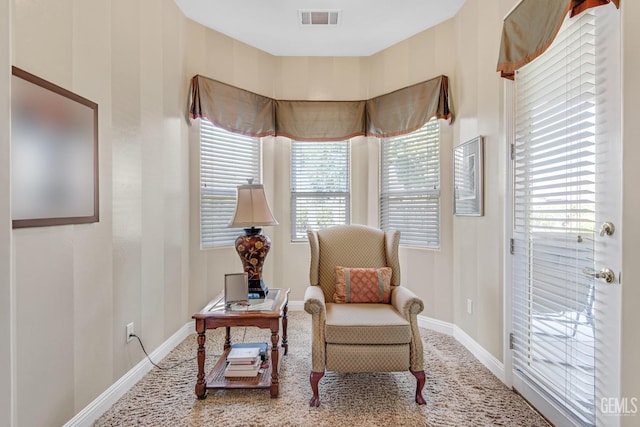 sitting room with visible vents and baseboards